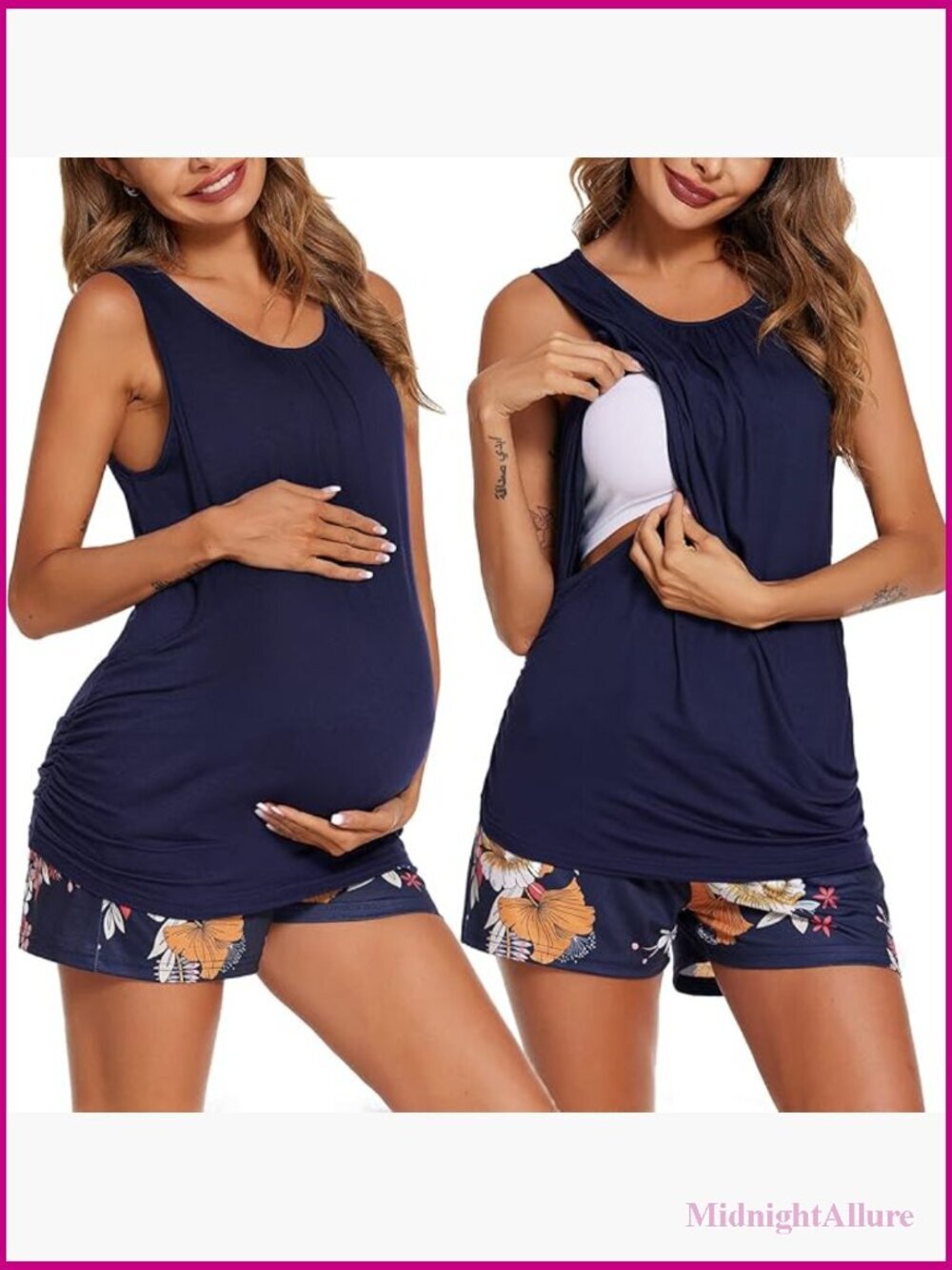 Maternity Nursing Pajama Set Sleeveless Top & Shorts with Pockets